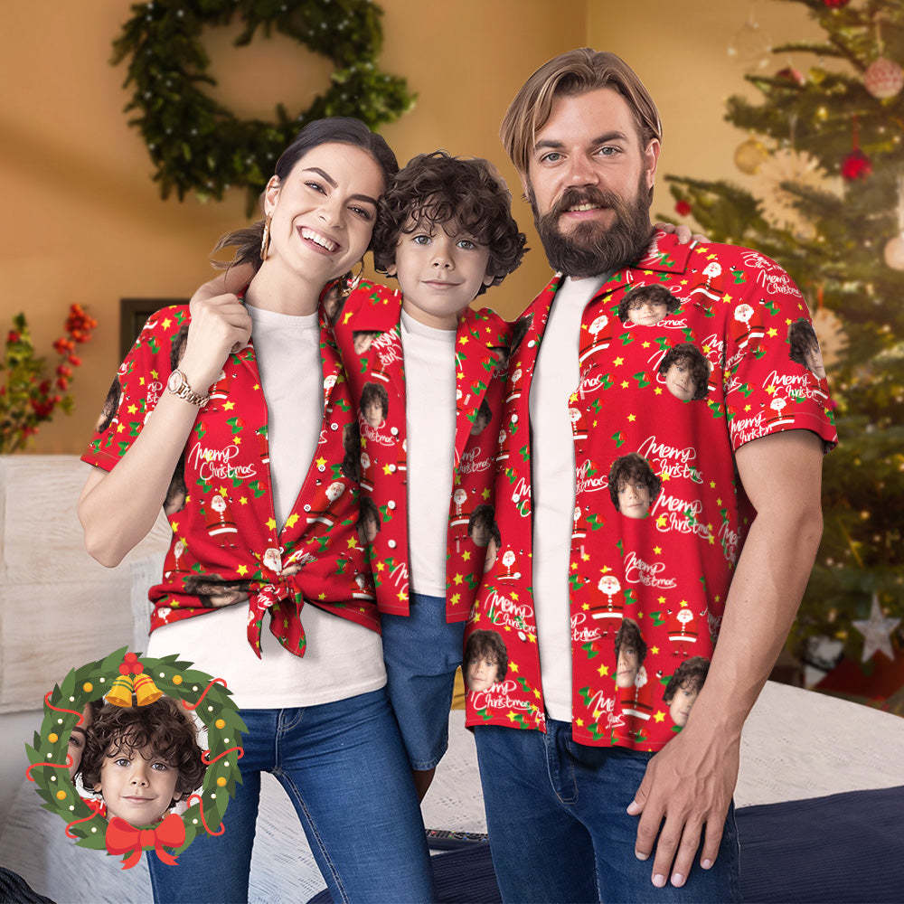 Custom Hawaiian Shirts Family Matching Hawaiian Outfit Christmas Pool Party Parent-child Wears - Happy Santa - MyFaceBoxer