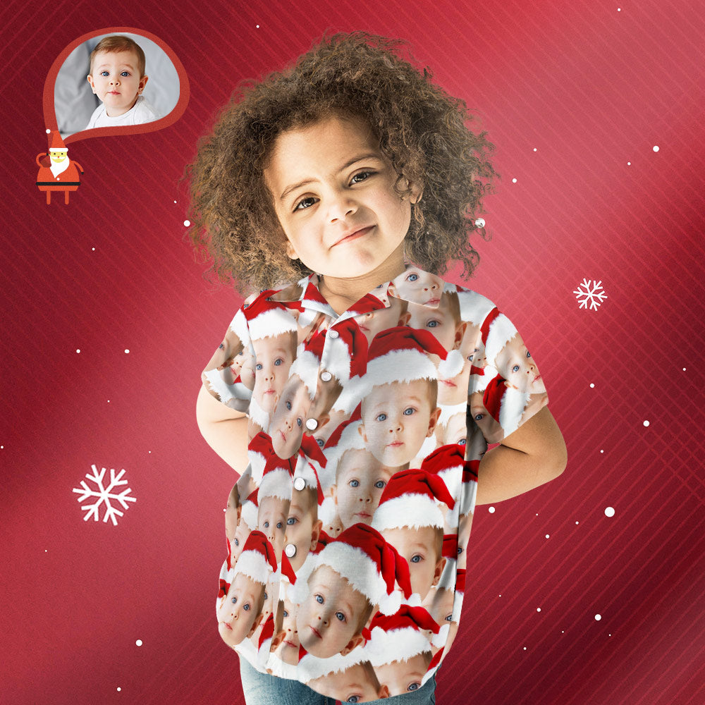 Custom Hawaiian Shirts Personalized Photo Kid's Hawaiian Shirt Christmas Gift - Santa Face Mash - MyFaceBoxer
