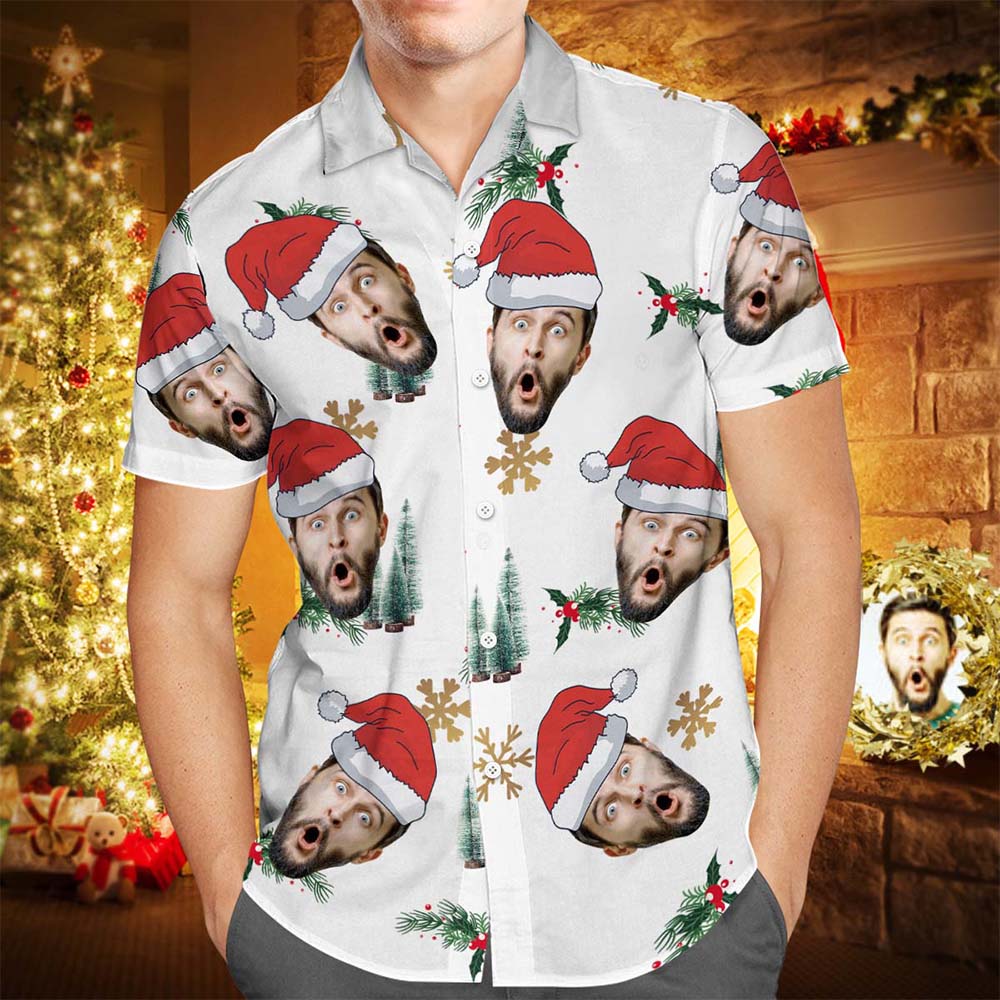 Custom Hawaiian Shirts Personalized Christmas Hawaiian Shirt Your Face With Santa Hat - MyFaceBoxer