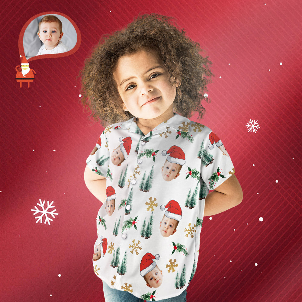 Custom Hawaiian Shirts Personalized Kid's Christmas Hawaiian Shirt Your Face With Santa Hat - MyFaceBoxer