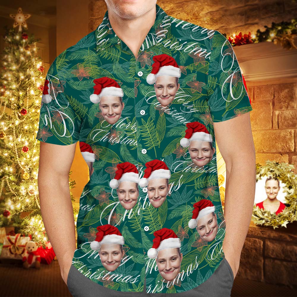 Custom Hawaiian Shirts Personalized Merry Christmas Hawaiian Shirt All Over Print Leaves - MyFaceBoxer