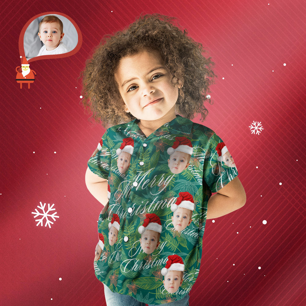 Custom Hawaiian Shirts Personalized Merry Christmas Kid's Hawaiian Shirt All Over Print Leaves - MyFaceBoxer