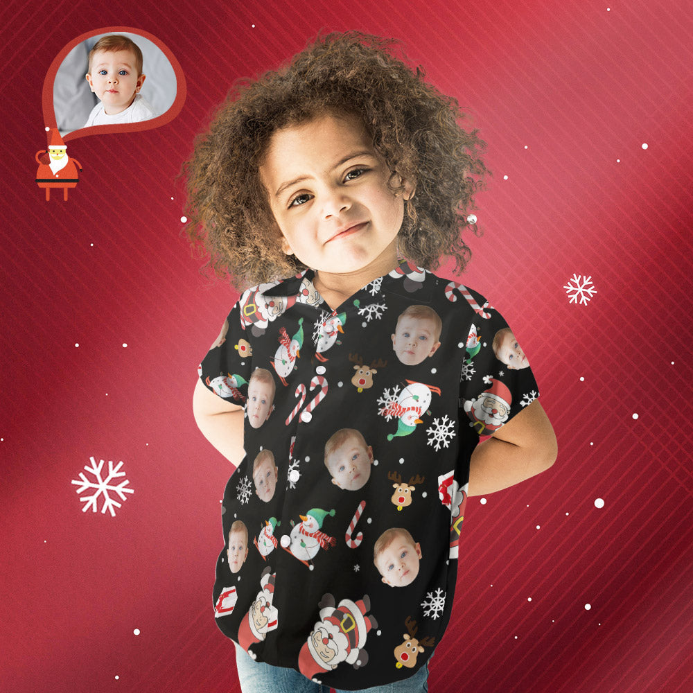 Custom Hawaiian Shirts Personalized Kid's Christmas Hawaiian Shirt Snowman Skiing Candy Cane Holiday Gifts - MyFaceBoxer