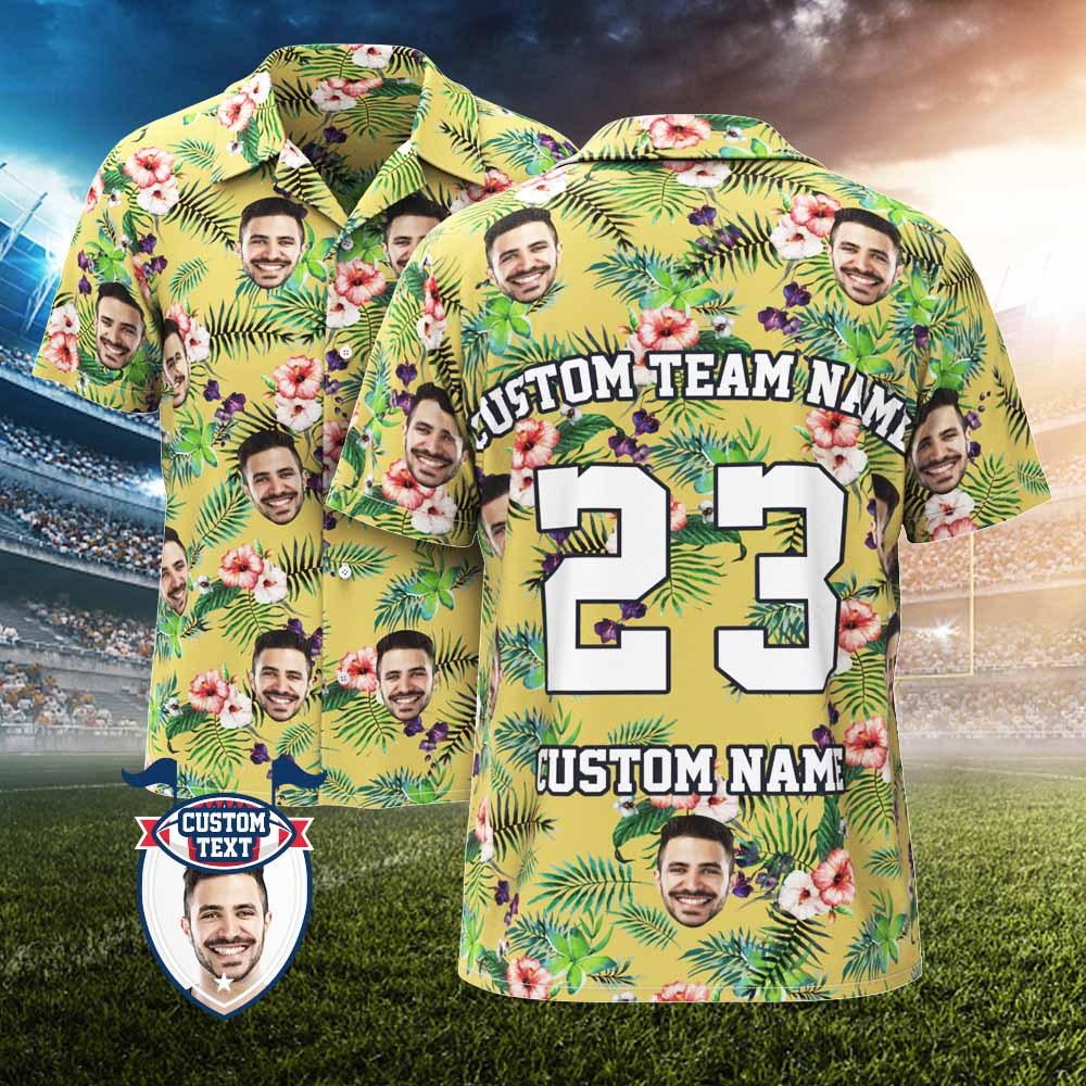 Custom Hawaiian Shirts for Fans Personalized Face and Text Hawaiian Shirt Gift for fans - Leaves & Flowers - MyFaceBoxer