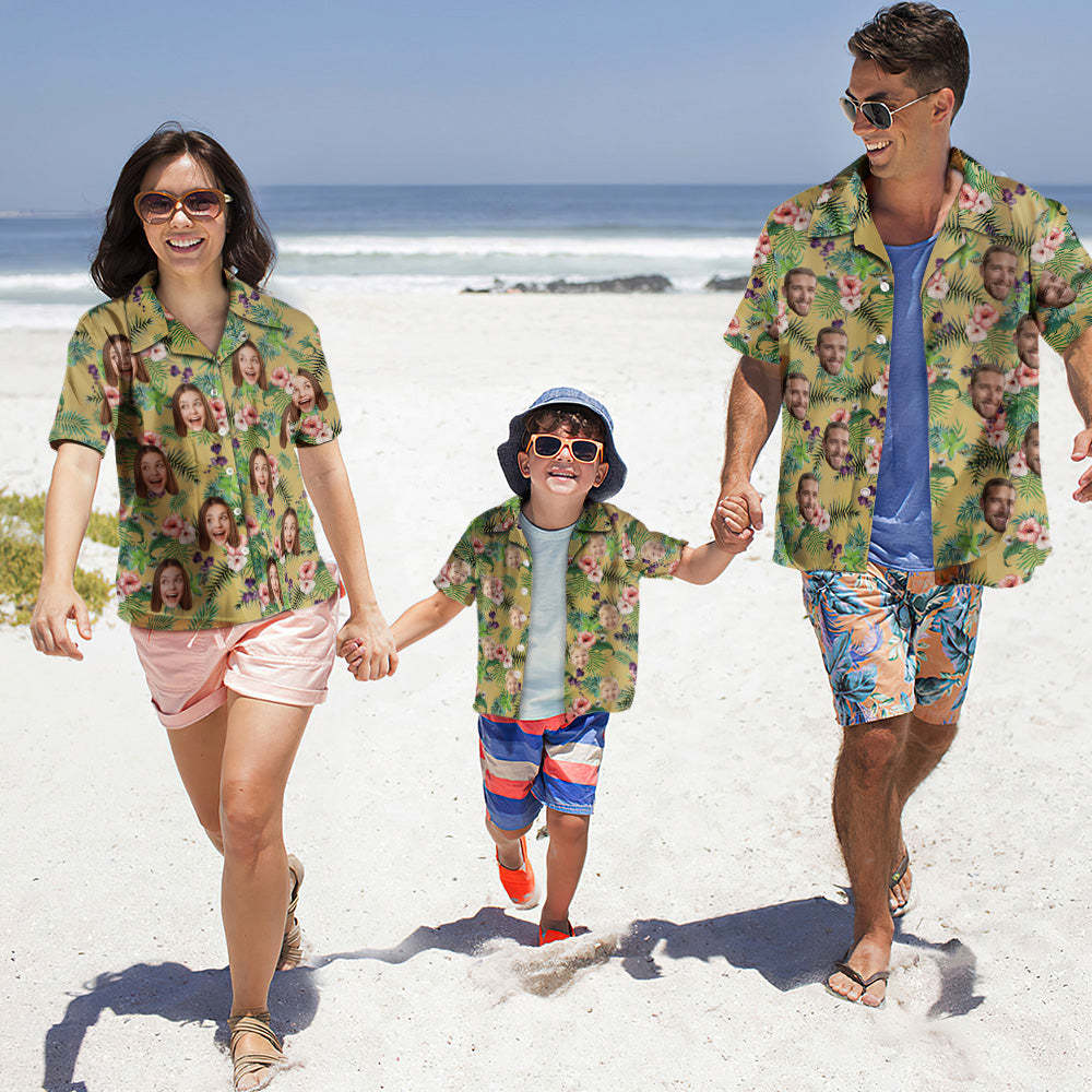 Custom Photo Hawaiian Shirt Parent-child Wears Personalized Face Hawaiian Shirt Gift Fashion Apparel - MyFaceBoxer