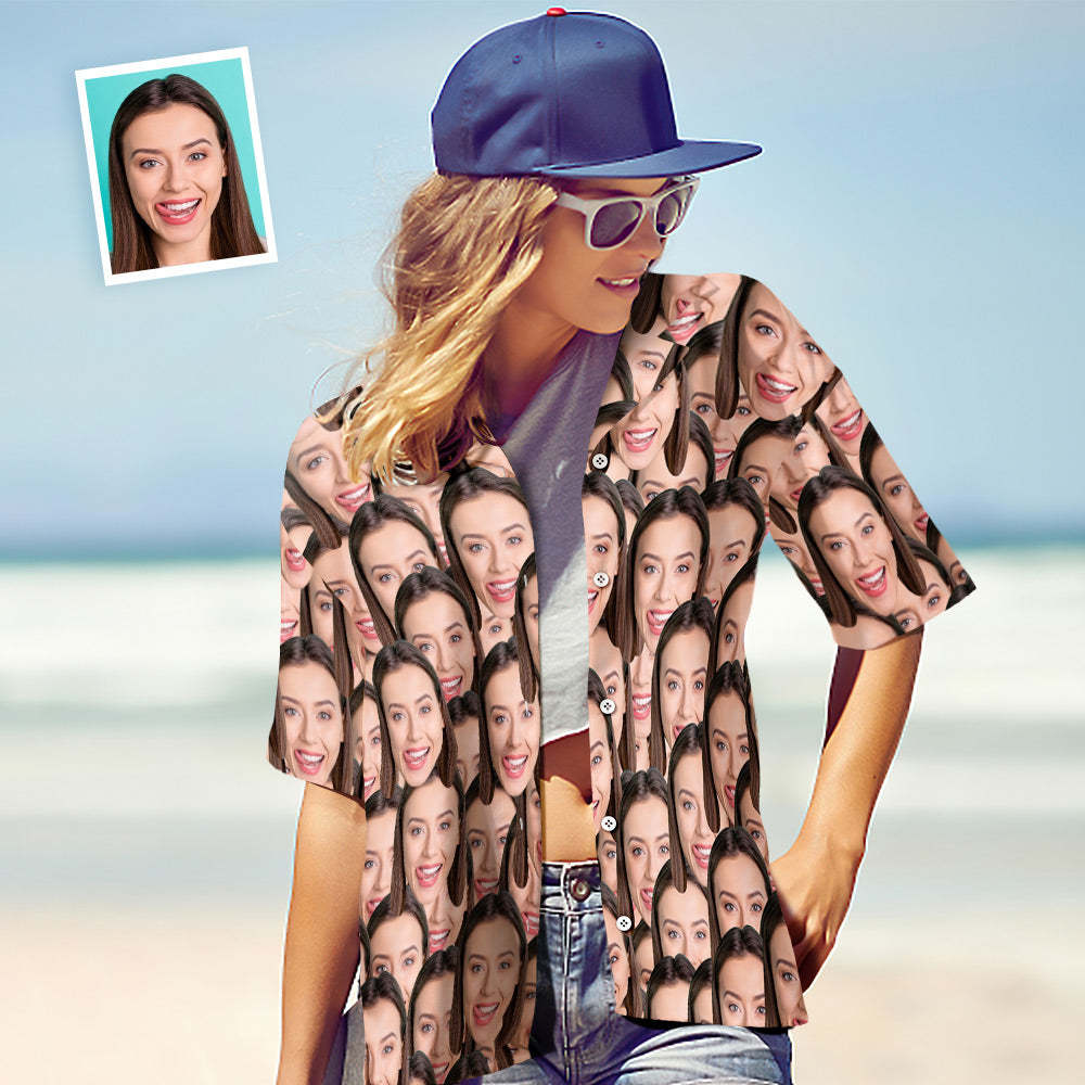 Custom Photo Hawaiian Shirt Parent-child Wears Personalized Face Hawaiian Shirt Gift Face Mash - MyFaceBoxer