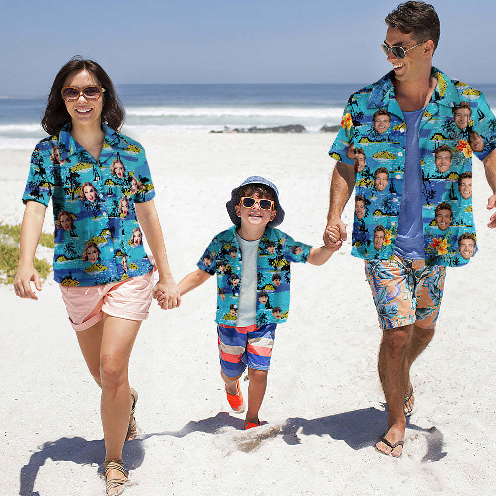 Custom Photo Hawaiian Shirt Parent-child Wears Personalized Face Hawaiian Shirt Gift Vice City - MyFaceBoxer