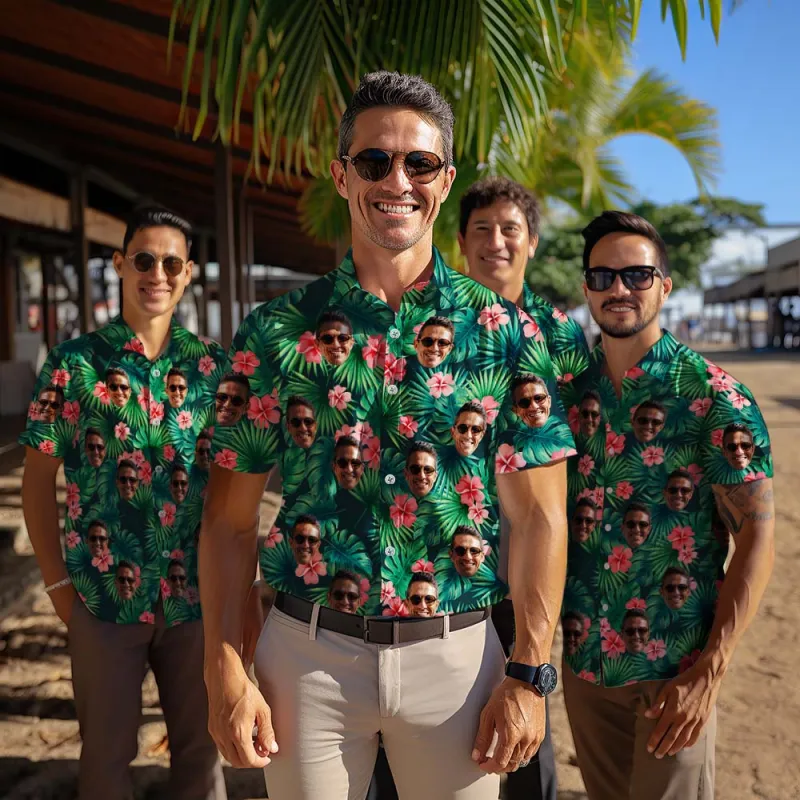 Custom Hawaiian Shirts with Logo Personalized Men's Hawaiian Shirt Red Flowers Shirt for Team Apparel