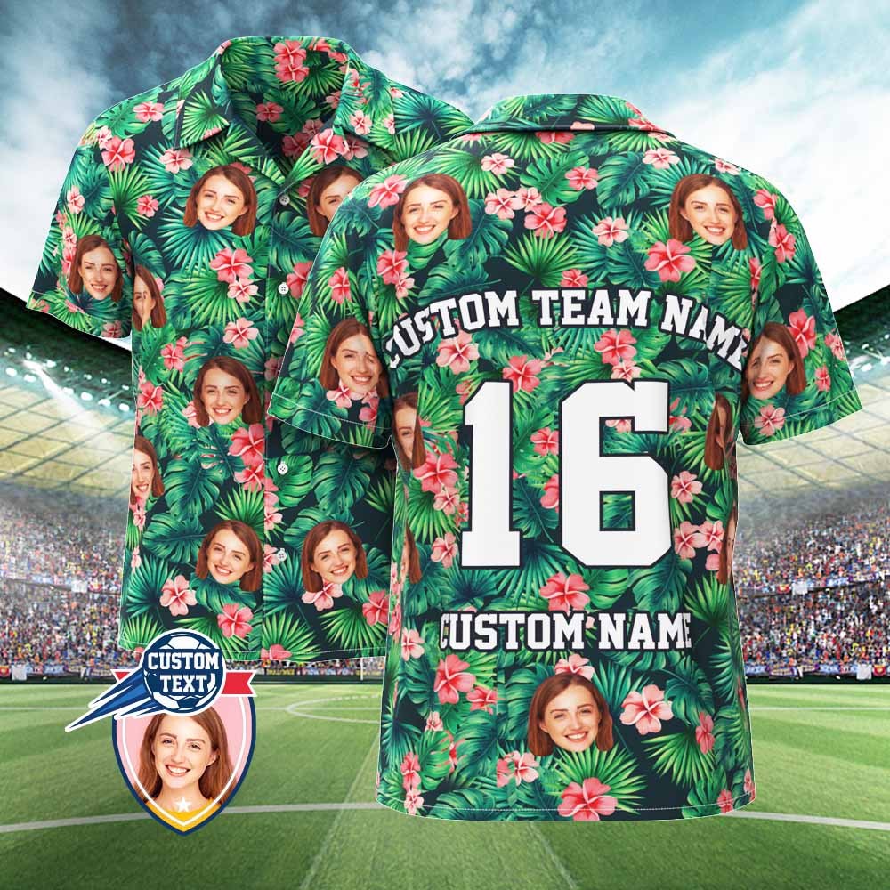 Custom Hawaiian Shirts for Fans Personalized Face and Text Hawaiian Shirt Gift for fans - Red Flowers Design - MyFaceBoxer