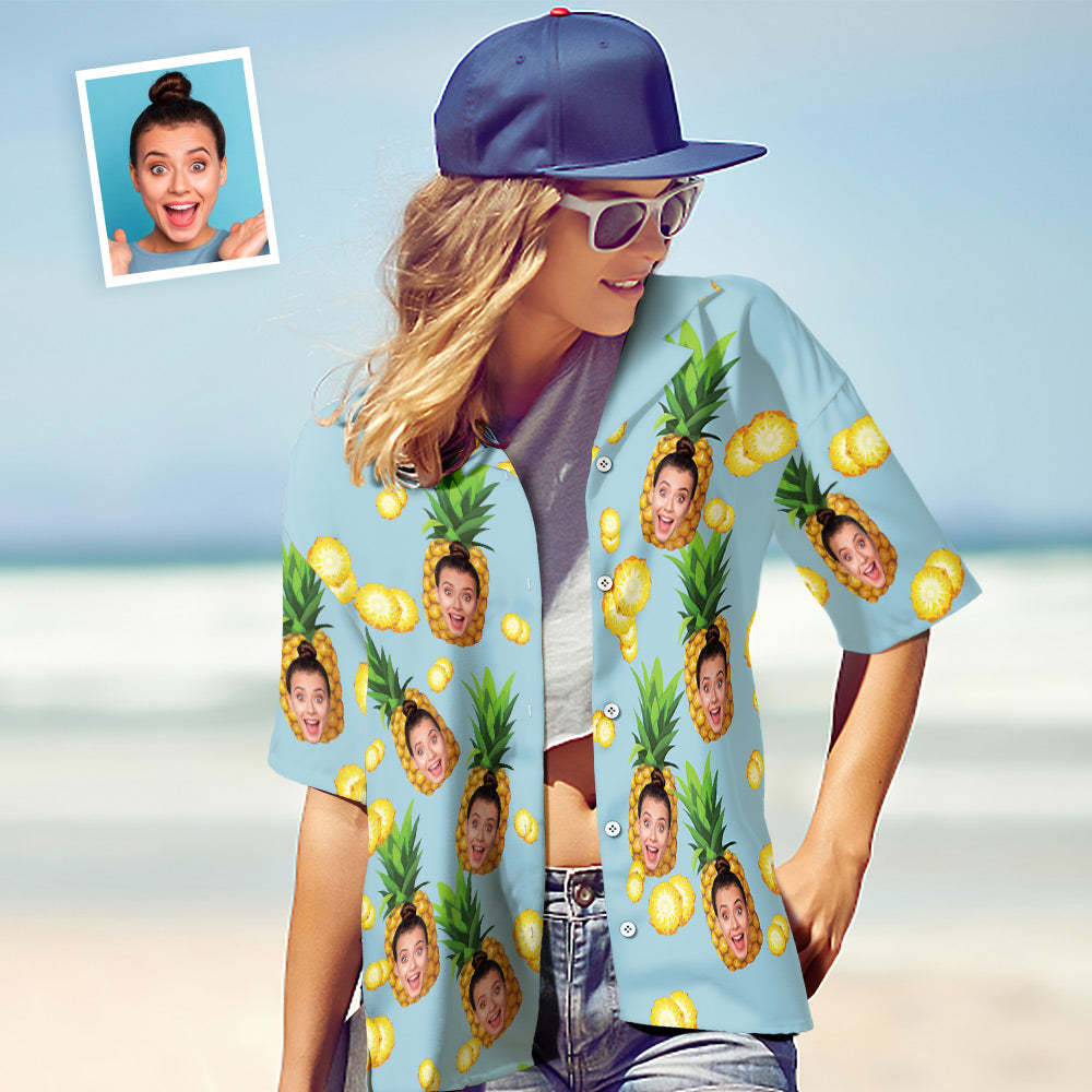 Custom Photo Hawaiian Shirt Parent-child Wears Personalized Face Hawaiian Shirt Gift Big Pineapple - MyFaceBoxer