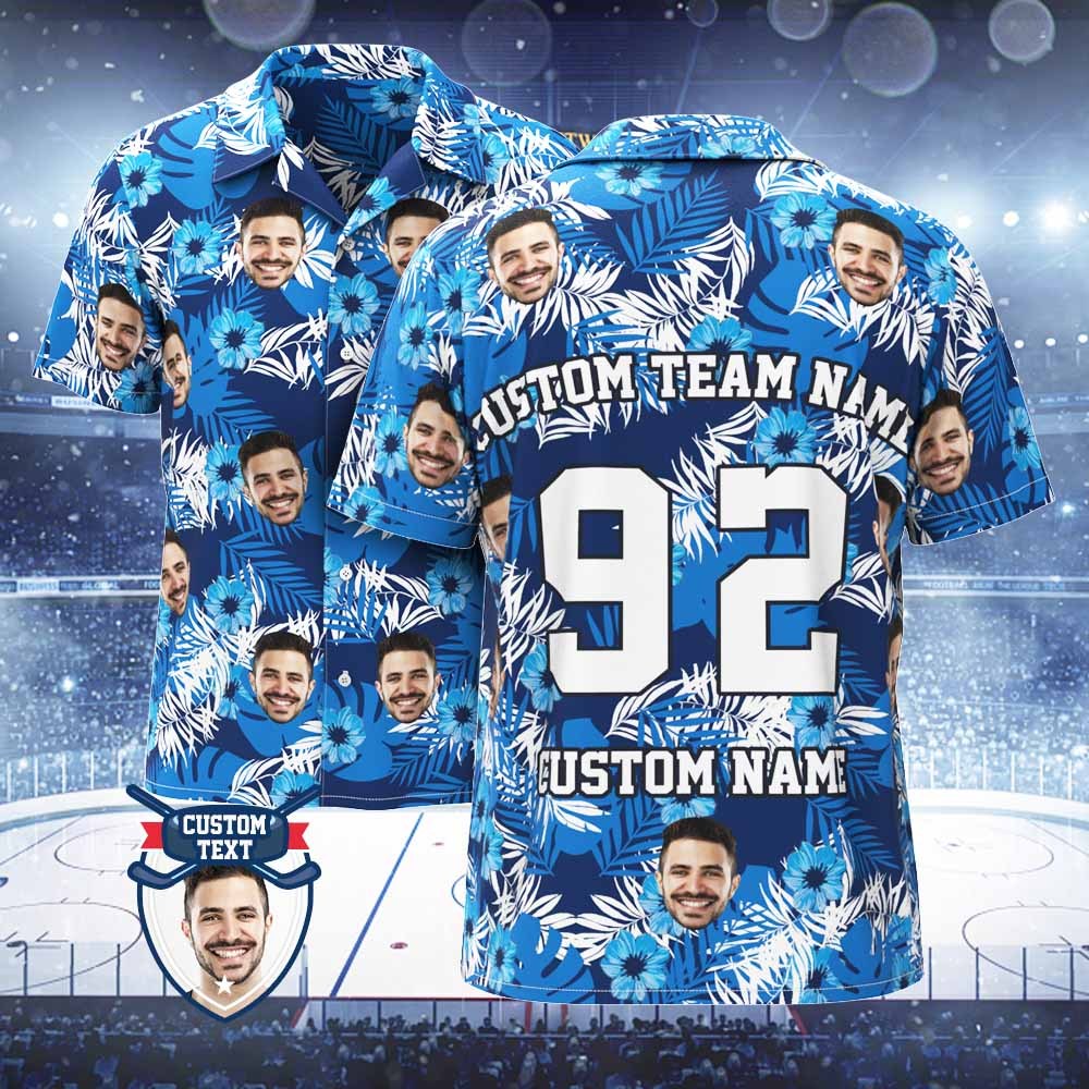 Custom Hawaiian Shirts for Fans Personalized Face and Text Hawaiian Shirt Gift for fans - Flowers and Leaves Design - MyFaceBoxer
