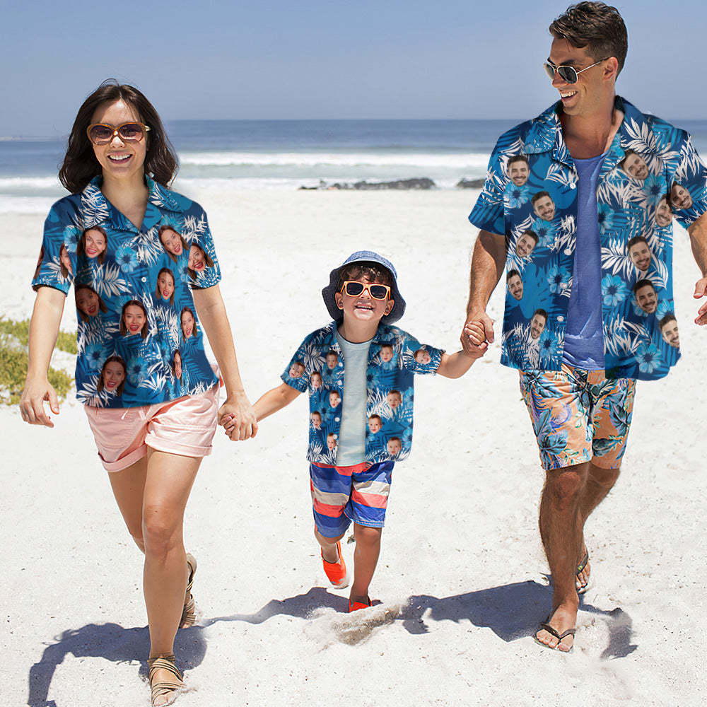 Custom Photo Hawaiian Shirt Parent-child Wears Personalized Face Hawaiian Shirt Gift for Family - MyFaceBoxer