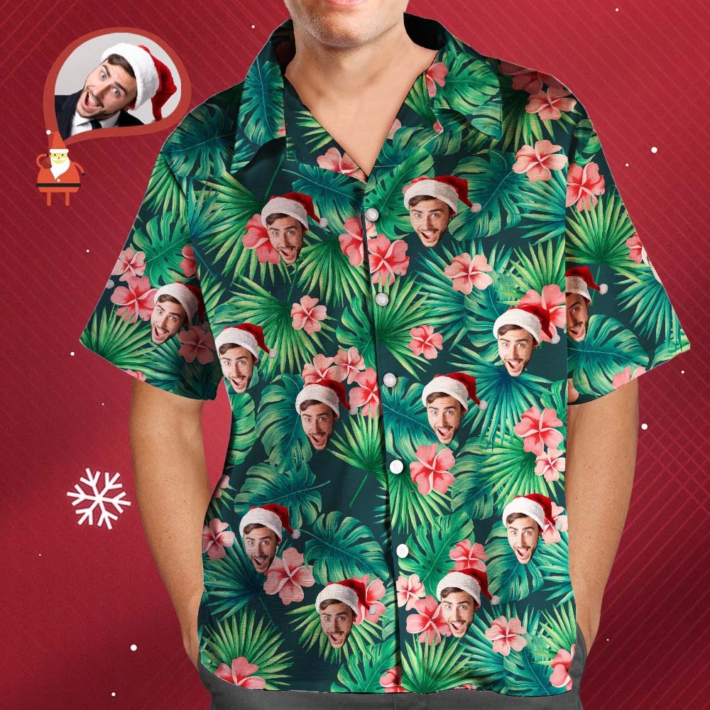 Personalized Hawaiian Beach Shirt Custom Men's Face Hawaiian Shirt Red Flowers Gift for Him - MyFaceBoxer