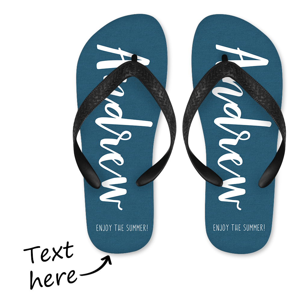 Personalized Text Flip Flop for Summer Comfortable - Blue - MyFaceBoxer