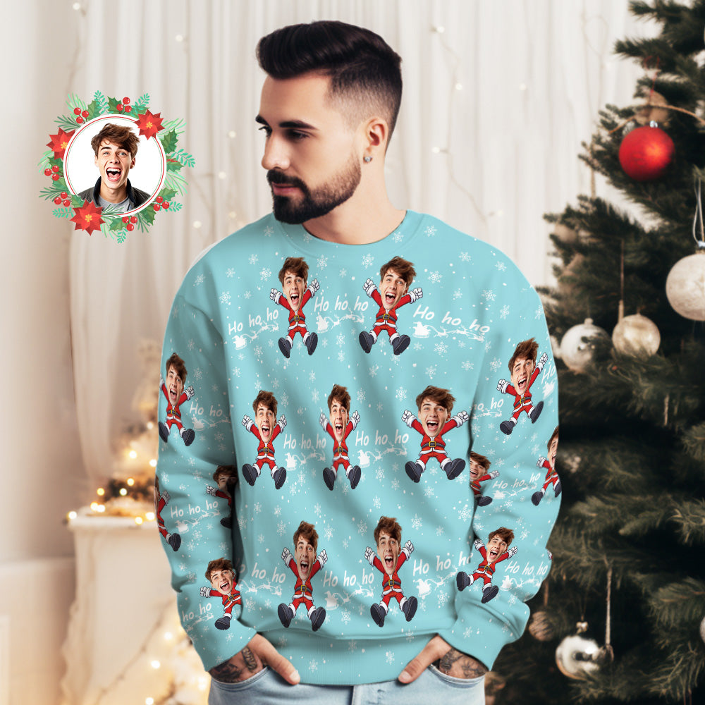 Custom Face Unisex Christmas Sweatshirt Casual Santa Claus Printed Funny Crewneck Shirt - MyFaceBoxer