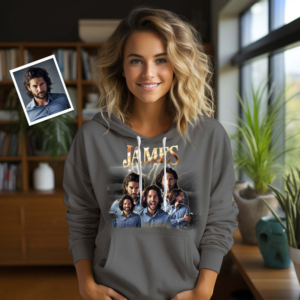 Custom Photo Vintage Personalized Name Hoodie - MyFaceBoxer