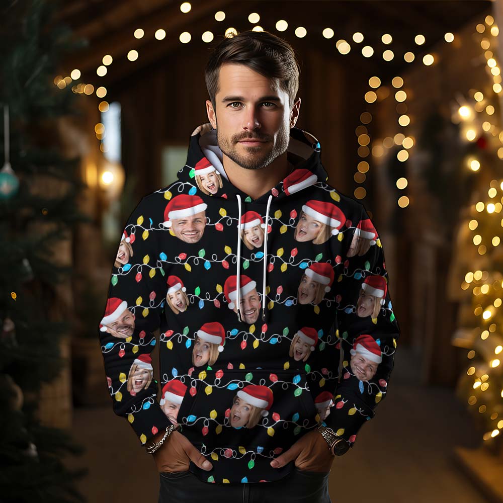 Custom Face Hoodie Personalized Photo Christmas Family Xmas Leds Unisex Hoodies - MyFaceBoxer