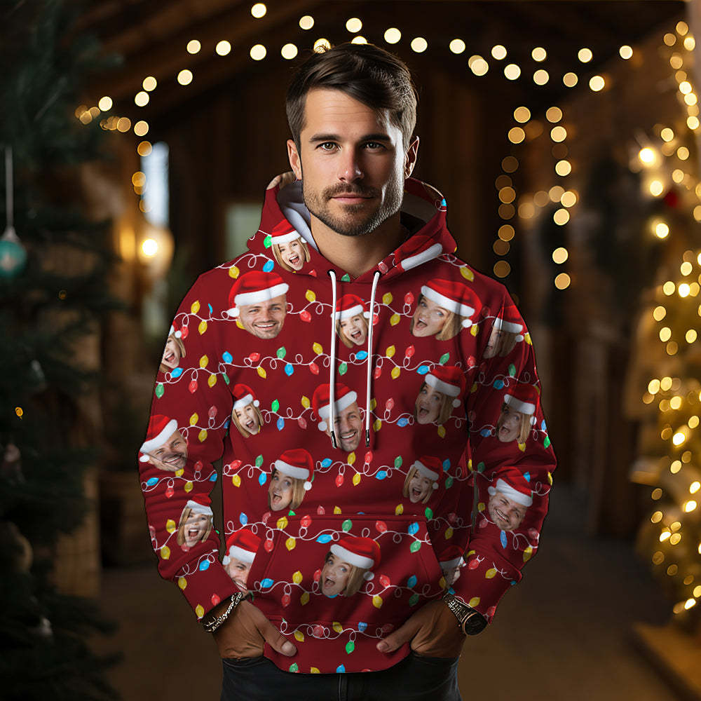 Custom Face Hoodie Personalized Photo Christmas Family Xmas Leds Unisex Hoodies - MyFaceBoxer
