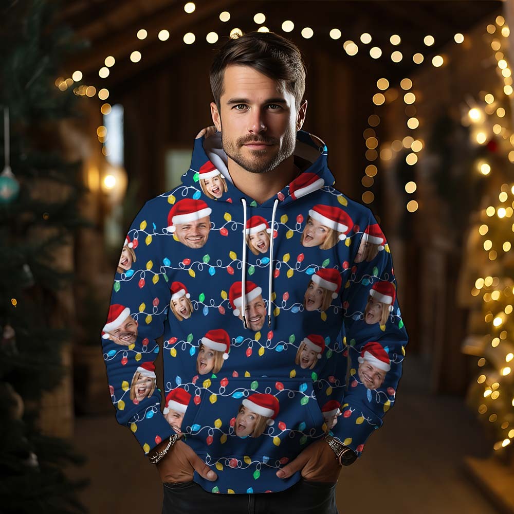 Custom Face Hoodie Personalized Photo Christmas Family Xmas Leds Unisex Hoodies - MyFaceBoxer