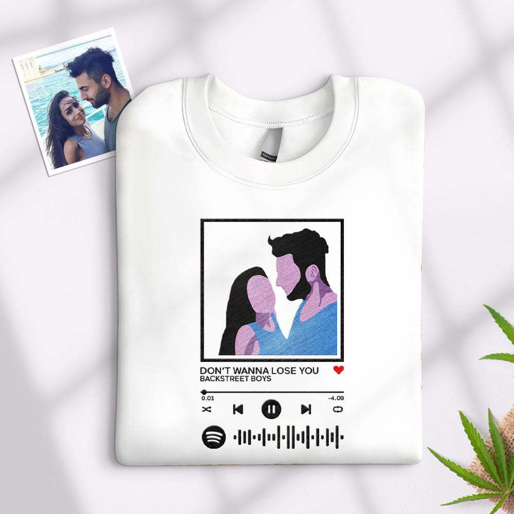 Scannable Spotify Code Embroidered Sweatshirt Round Neck Cartoon Image Music Player Couple Gift - MyFaceBoxer