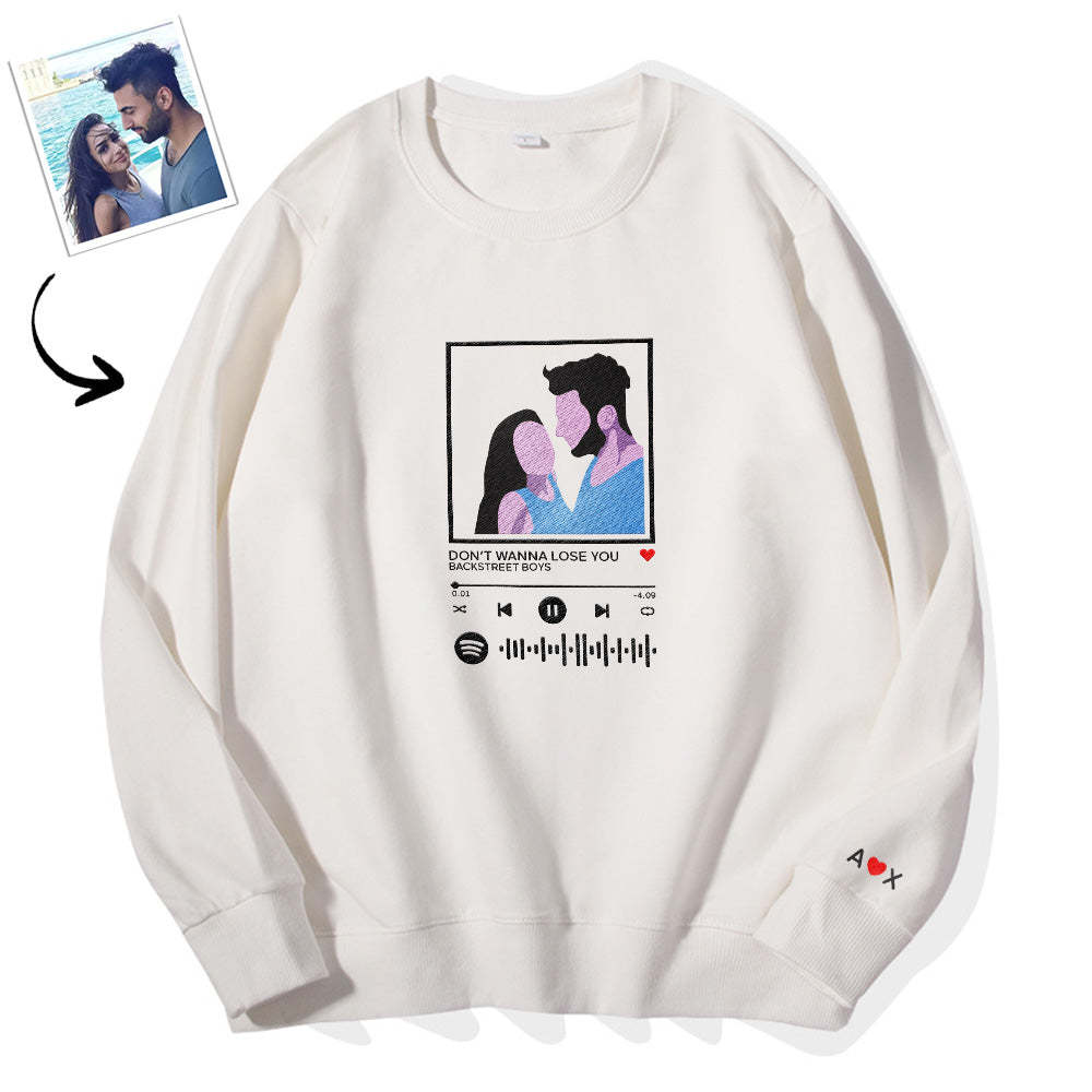 Scannable Spotify Code Embroidered Sweatshirt Round Neck Cartoon Image Music Player Couple Gift - MyFaceBoxer