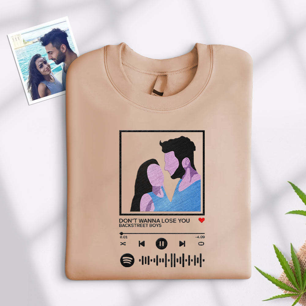 Scannable Spotify Code Embroidered Sweatshirt Round Neck Cartoon Image Music Player Couple Gift - MyFaceBoxer