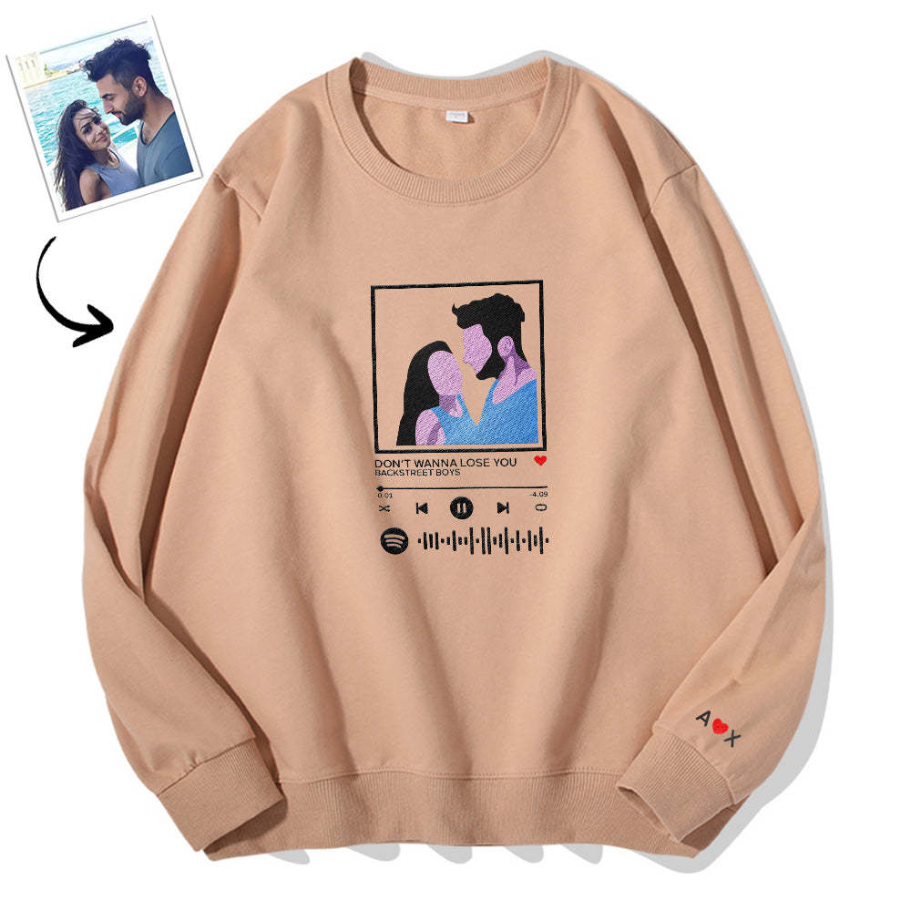 Scannable Spotify Code Embroidered Sweatshirt Round Neck Cartoon Image Music Player Couple Gift - MyFaceBoxer