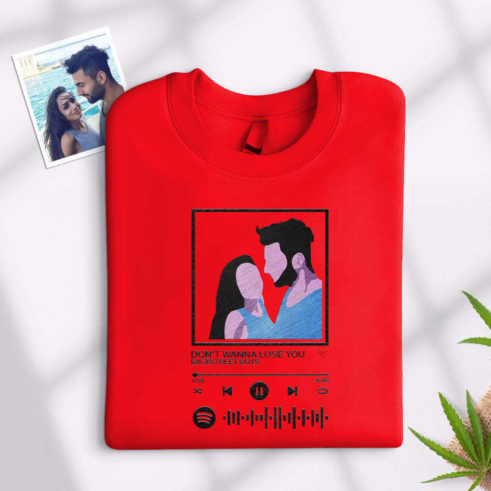 Scannable Spotify Code Embroidered Sweatshirt Round Neck Cartoon Image Music Player Couple Gift - MyFaceBoxer