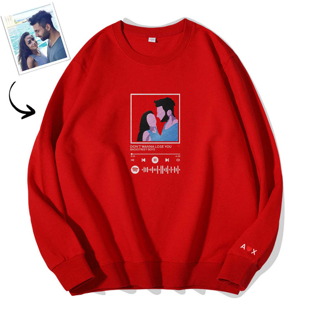 Scannable Spotify Code Embroidered Sweatshirt Round Neck Cartoon Image Music Player Couple Gift - MyFaceBoxer