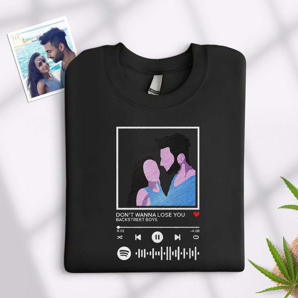 Scannable Spotify Code Embroidered Sweatshirt Round Neck Cartoon Image Music Player Couple Gift - MyFaceBoxer