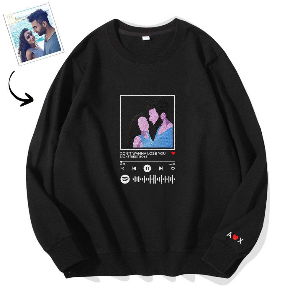 Scannable Spotify Code Embroidered Sweatshirt Round Neck Cartoon Image Music Player Couple Gift - MyFaceBoxer