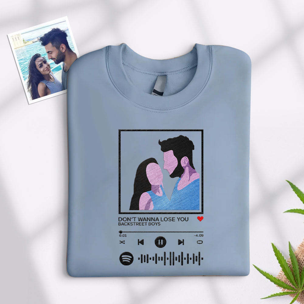 Scannable Spotify Code Embroidered Sweatshirt Round Neck Cartoon Image Music Player Couple Gift - MyFaceBoxer