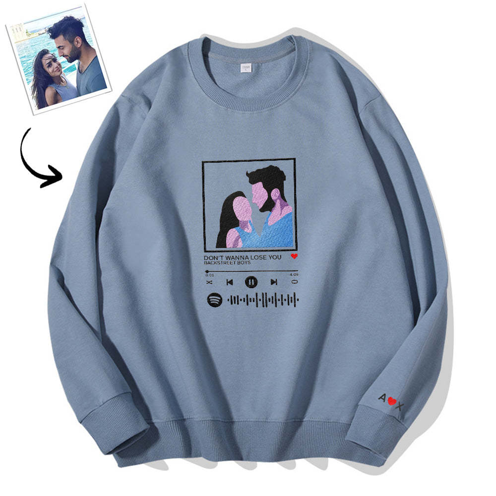 Scannable Spotify Code Embroidered Sweatshirt Round Neck Cartoon Image Music Player Couple Gift - MyFaceBoxer