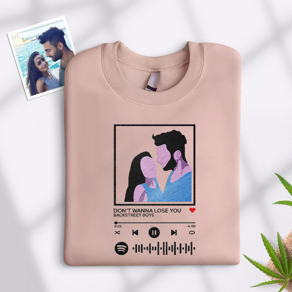 Scannable Spotify Code Embroidered Sweatshirt Round Neck Cartoon Image Music Player Couple Gift - MyFaceBoxer
