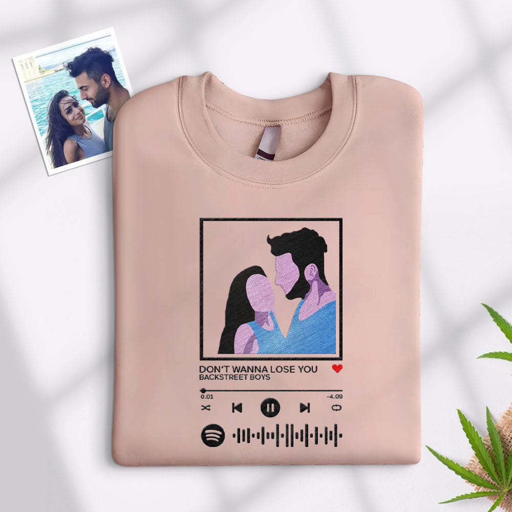 Scannable Spotify Code Embroidered Sweatshirt Round Neck Cartoon Image Music Player Couple Gift - MyFaceBoxer