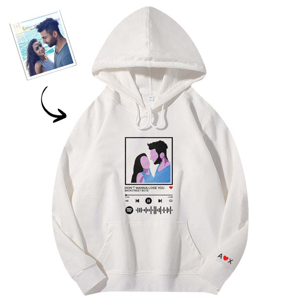 Scannable Spotify Code Embroidered Hooded Hoodie Cartoon Image Music Player Couple Gift - MyFaceBoxer