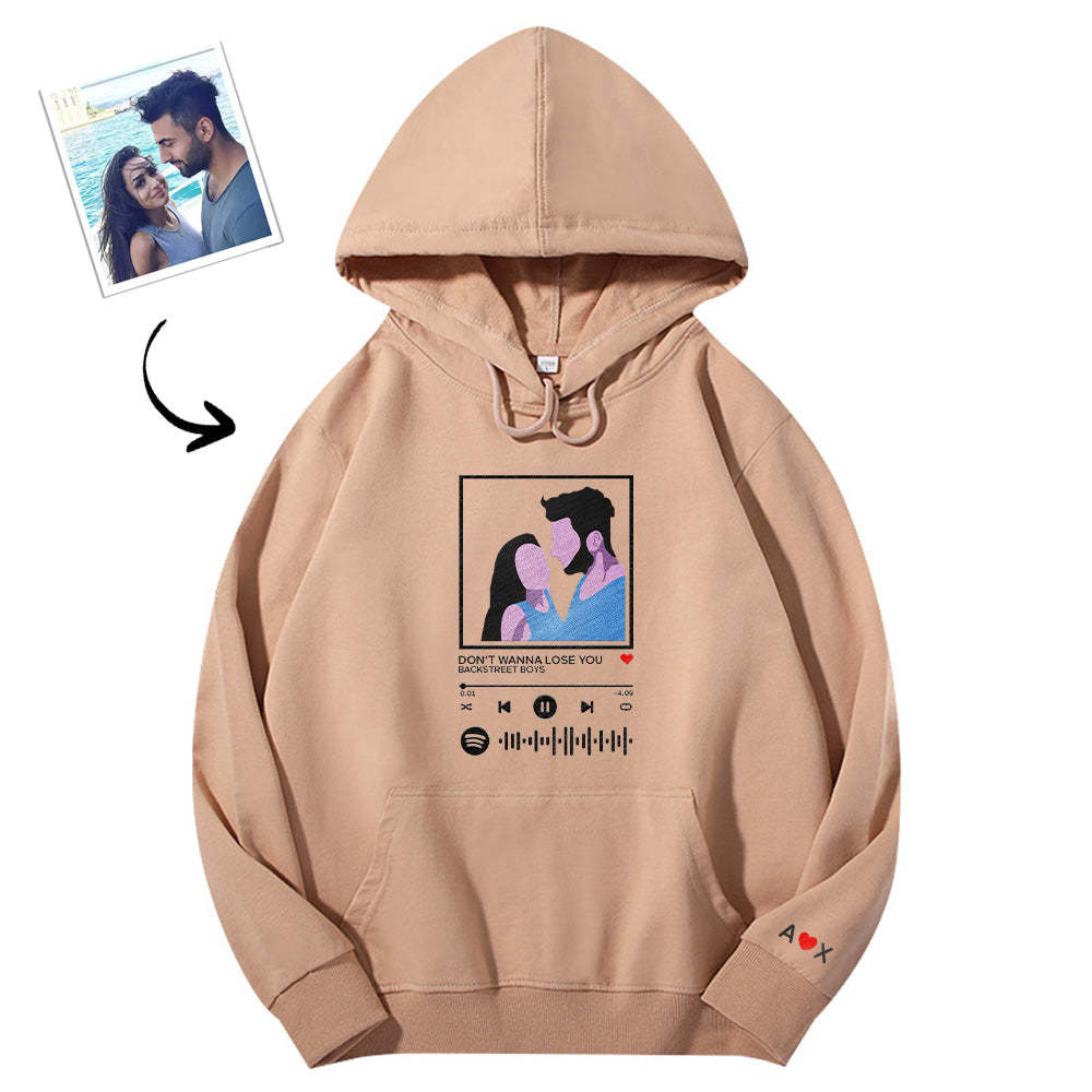 Scannable Spotify Code Embroidered Hooded Hoodie Cartoon Image Music Player Couple Gift - MyFaceBoxer
