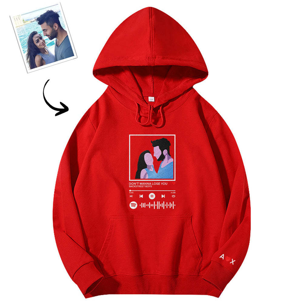 Scannable Spotify Code Embroidered Hooded Hoodie Cartoon Image Music Player Couple Gift - MyFaceBoxer