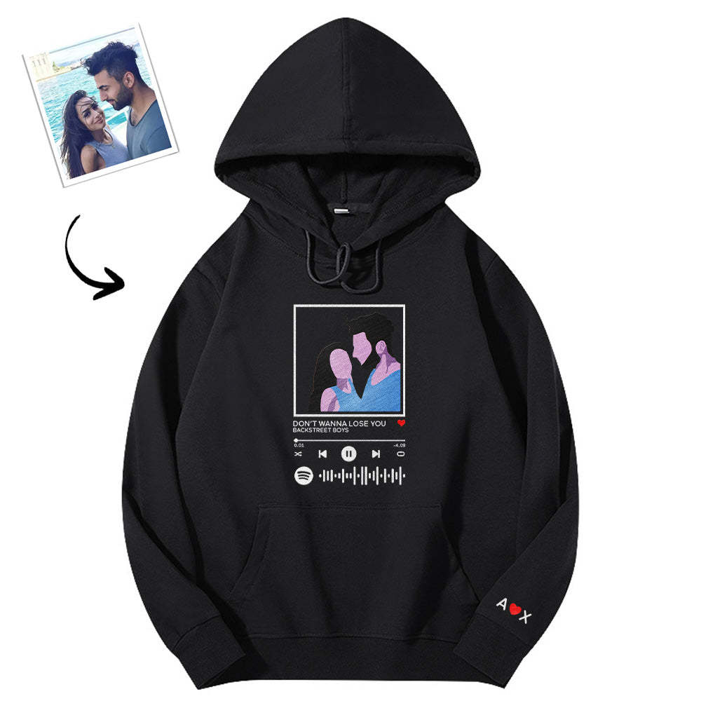 Scannable Spotify Code Embroidered Hooded Hoodie Cartoon Image Music Player Couple Gift - MyFaceBoxer