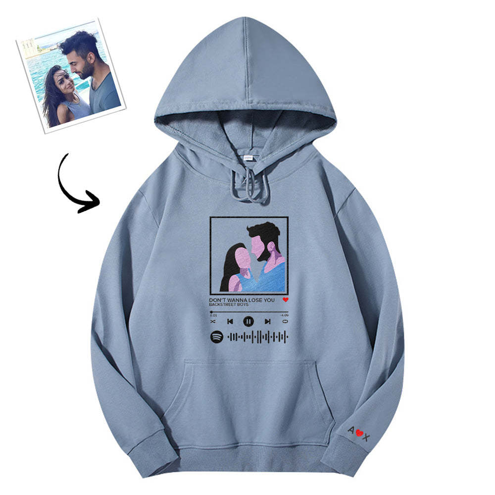 Scannable Spotify Code Embroidered Hooded Hoodie Cartoon Image Music Player Couple Gift - MyFaceBoxer
