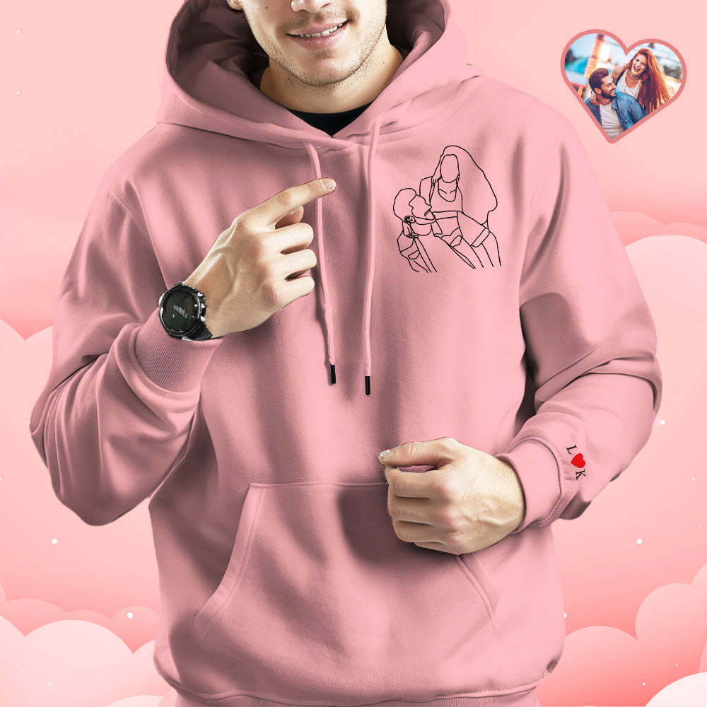 Custom Embroidered Photo Outline Hoodie With Letters Sweatshirt Gifts For Couples - MyFaceBoxer