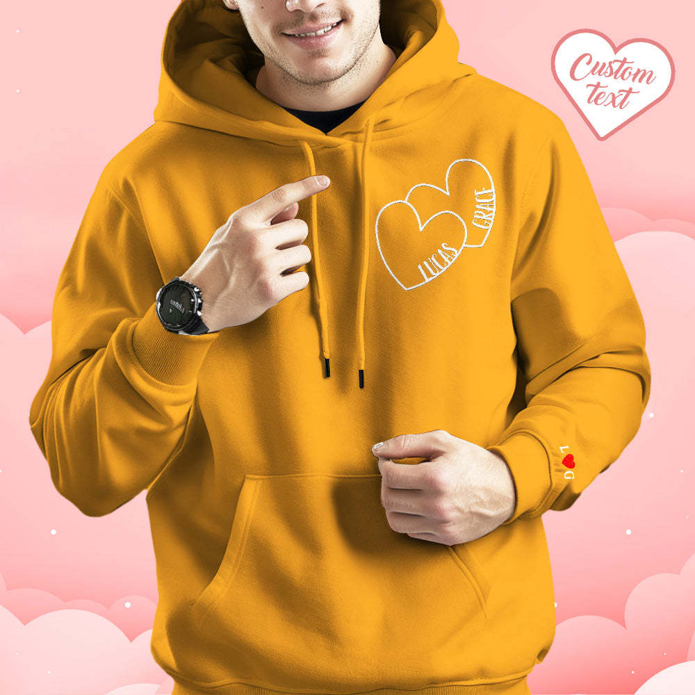 Custom Text Embroidered Hoodie Romantic Double Hearts Sweatshirt Valentine Gift - MyFaceBoxer