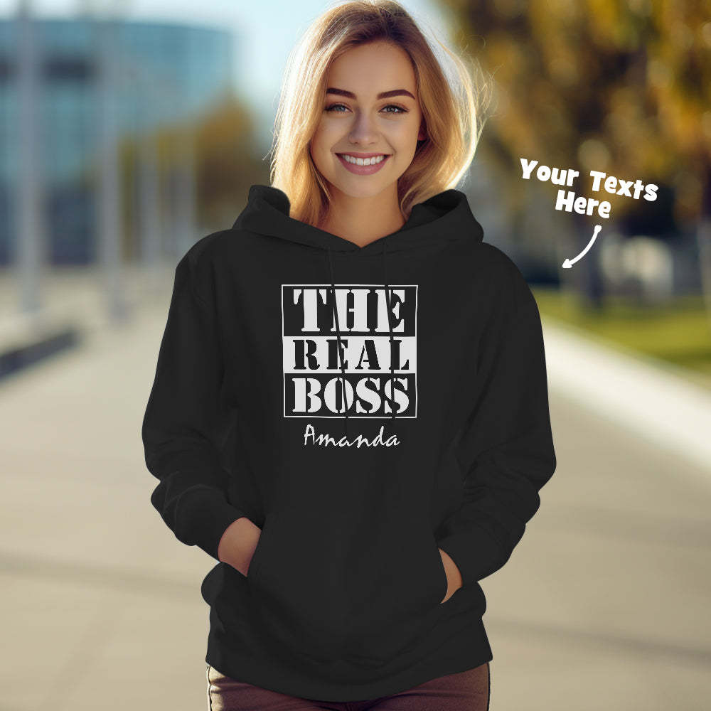 Custom Text Couple Matching Hoodies THE REAL BOSS Personalized Hoodie Valentine's Day Gift - MyFaceBoxer