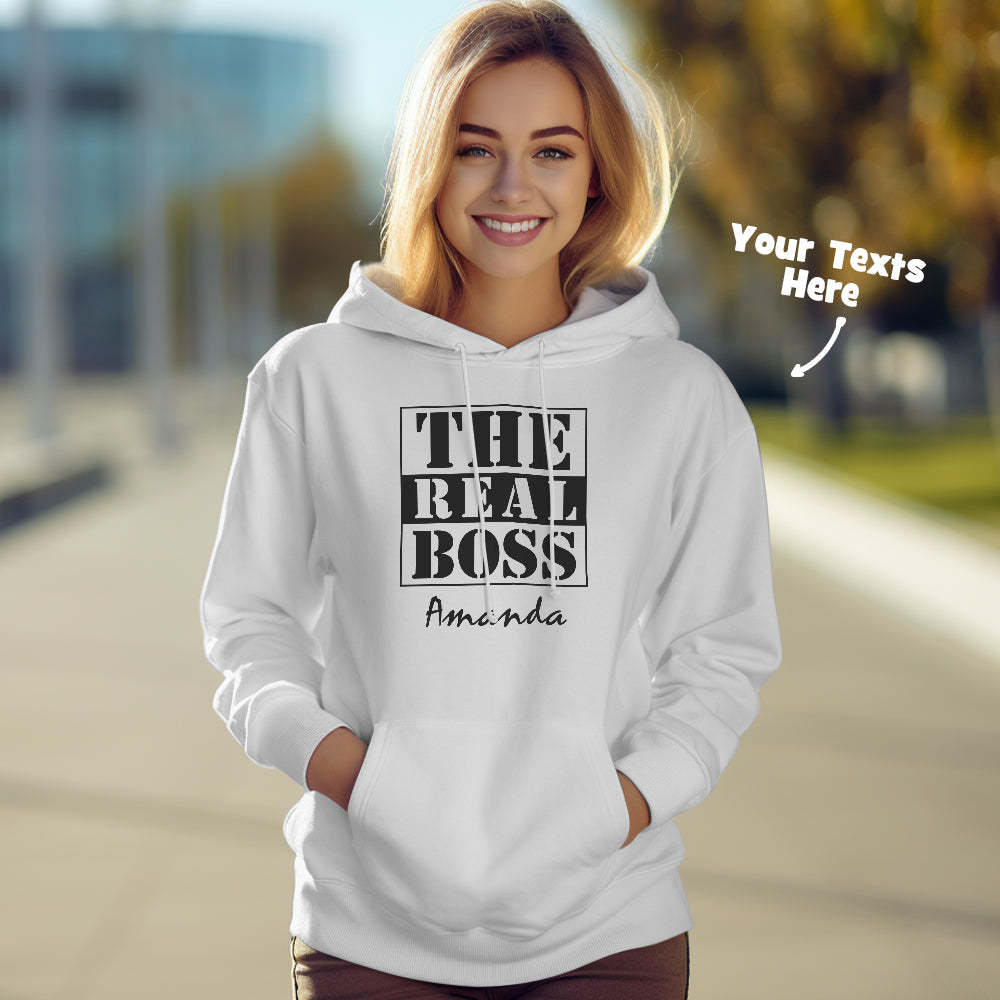Custom Text Couple Matching Hoodies THE REAL BOSS Personalized Hoodie Valentine's Day Gift - MyFaceBoxer