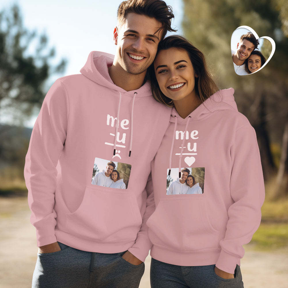 Custom Photo Couple Matching Hoodies Me+U Me-U Personalized Hoodie Valentine's Day Gift - MyFaceBoxer
