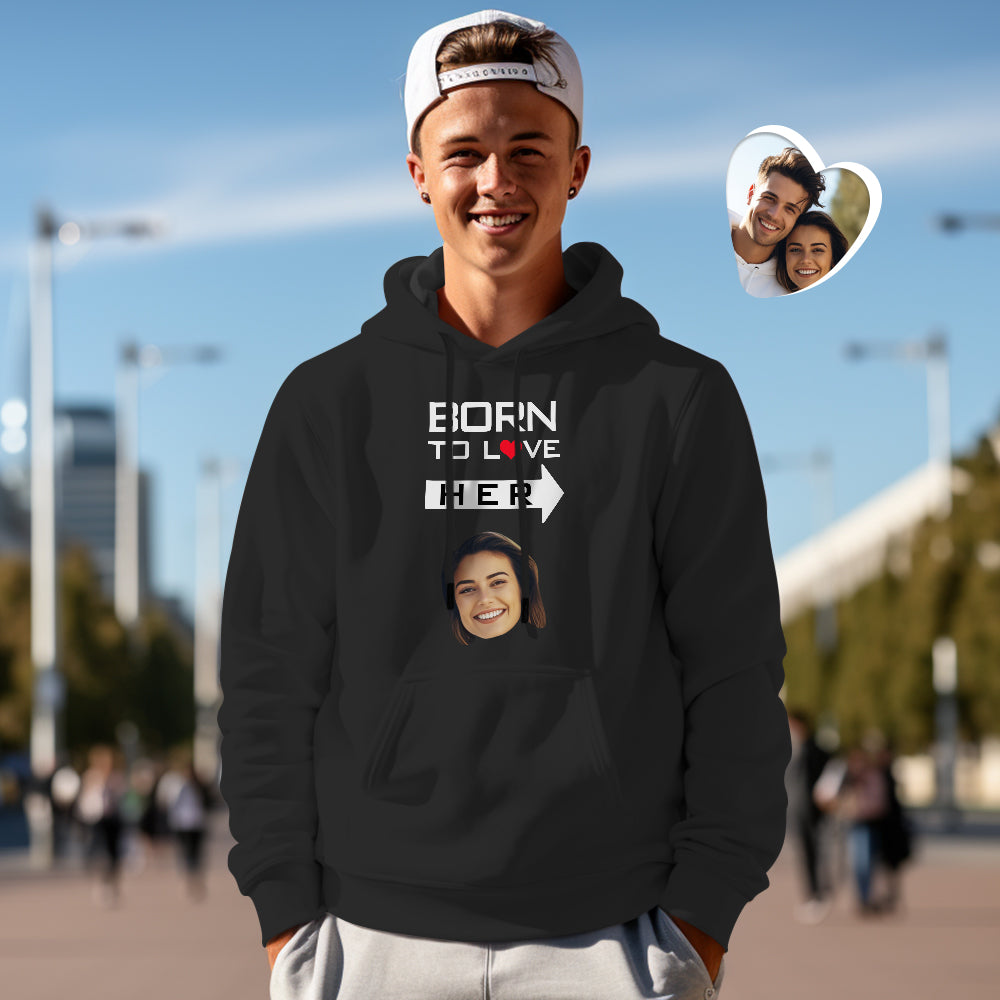 Custom Face Couple Matching Hoodies BORN TO LOVE Personalized Hoodie Valentine's Day Gift - MyFaceBoxer