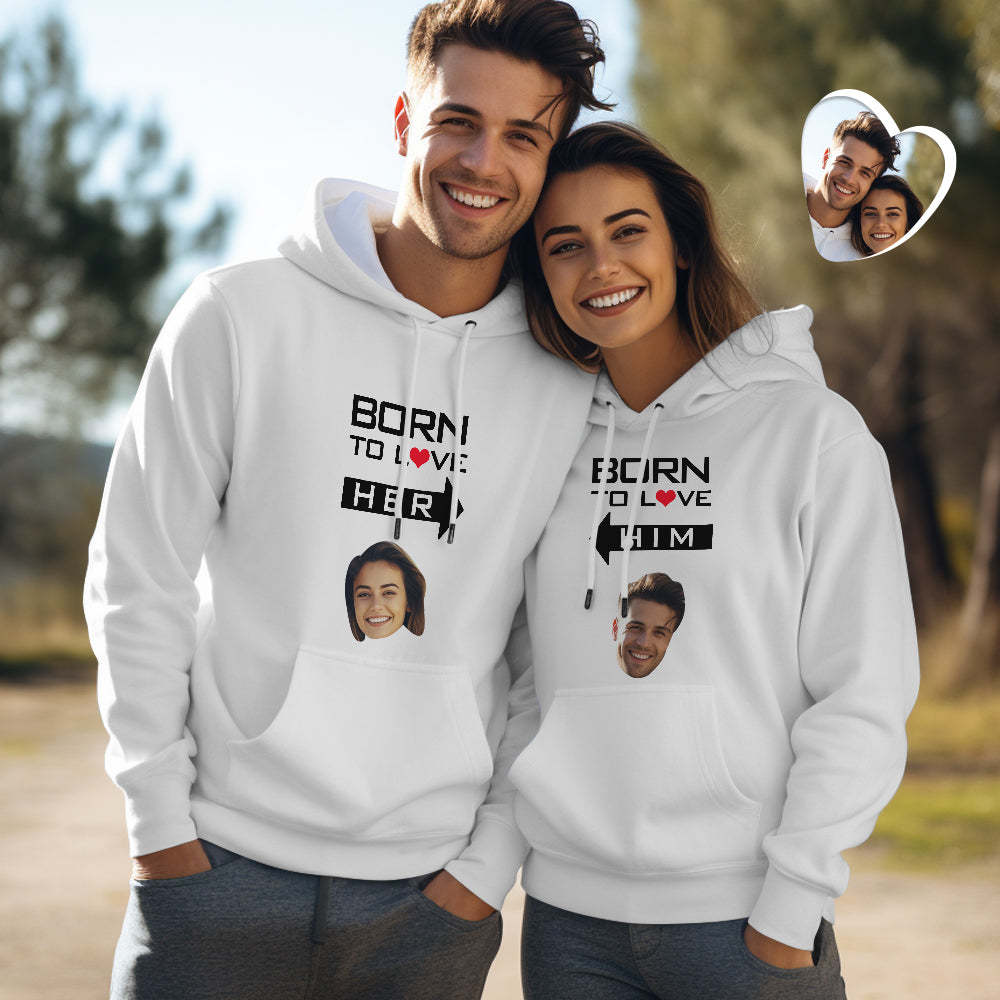 Custom Face Couple Matching Hoodies BORN TO LOVE Personalized Hoodie Valentine's Day Gift - MyFaceBoxer