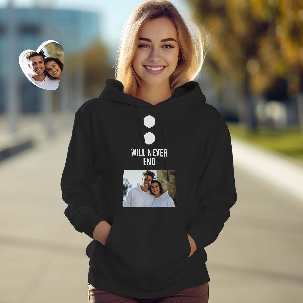Custom Photo Funny Couple Matching Hoodies Our Stories Will Never End Personalized Hoodie Valentine's Day Gift - MyFaceBoxer