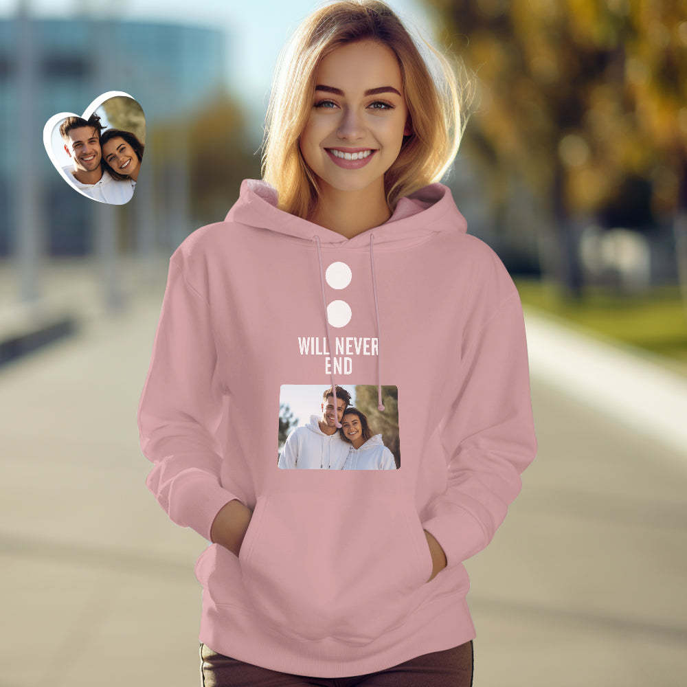 Custom Photo Funny Couple Matching Hoodies Our Stories Will Never End Personalized Hoodie Valentine's Day Gift - MyFaceBoxer