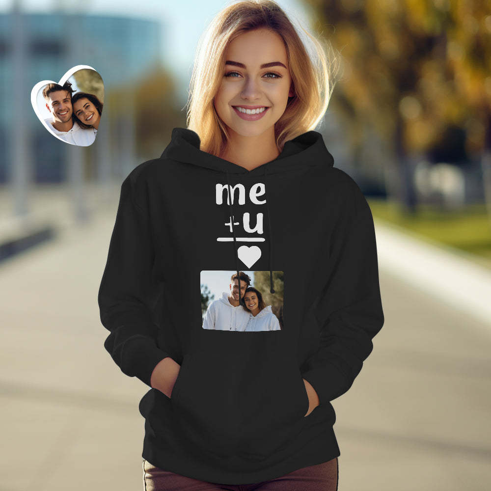 Custom Photo Couple Matching Hoodies Me+U Me-U Personalized Hoodie Valentine's Day Gift - MyFaceBoxer